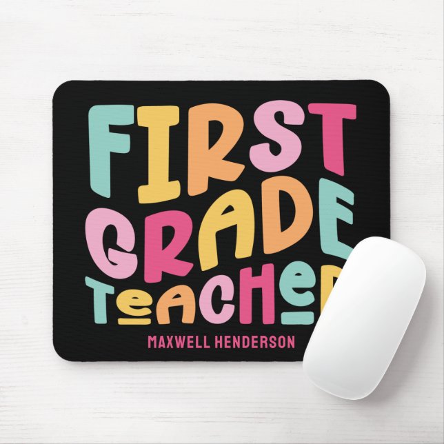 Mousepad First Grade Teacher Colorful Typography Design (Com mouse)