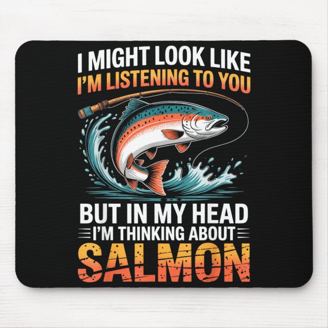 Mousepad Fisherman Fish Angler Thinking About Salmon Fishin (Frente)