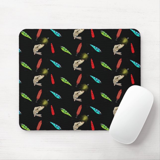 Mousepad Fishing Lures With Fish On Black (Com mouse)