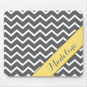Mousepad Fita Amarela Chevron na moda Cinza