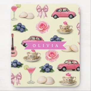 Mousepad Fita de Cocktail Rosa Coquette Personalizada Fofa