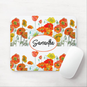 Mousepad Fita Flor de Aquarela Laranja Vermelha Papoula