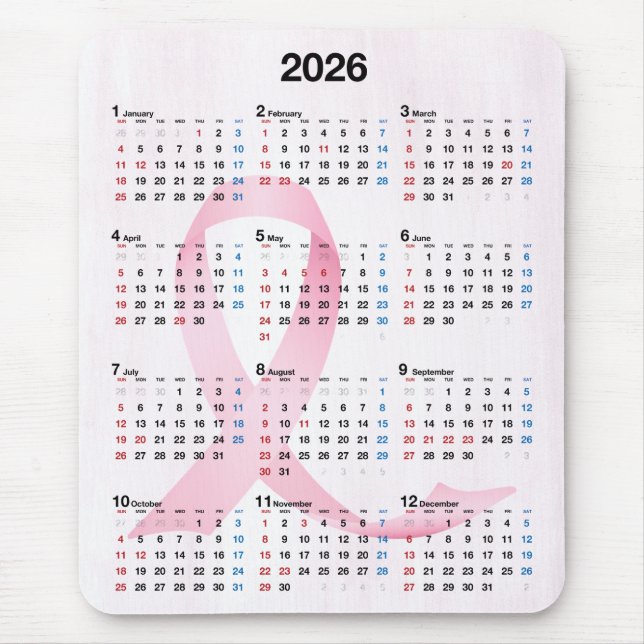 Mousepad Fita Rosa do Calendário de 2025 Anos (Frente)
