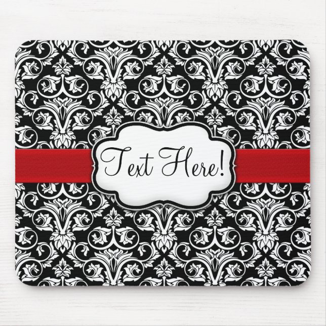 Mousepad Fita Vermelha Chic Black/White Damask (Frente)