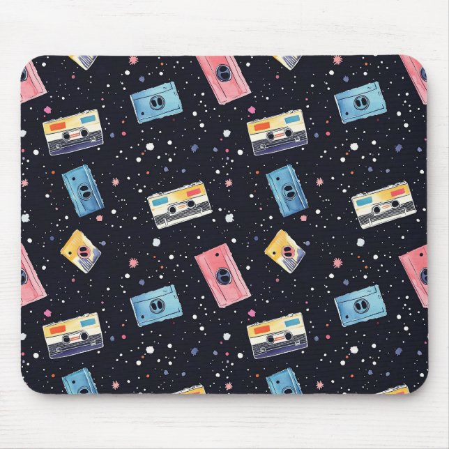 Mousepad Fitas de Cassete Retro no Espaço Cósmico (Frente)