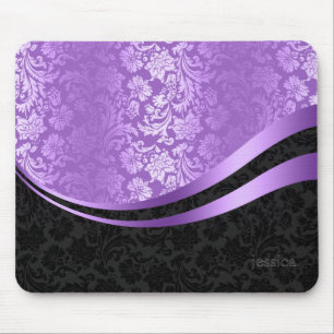 Mousepad Fitas dinâmicas de damascos pretos e roxos