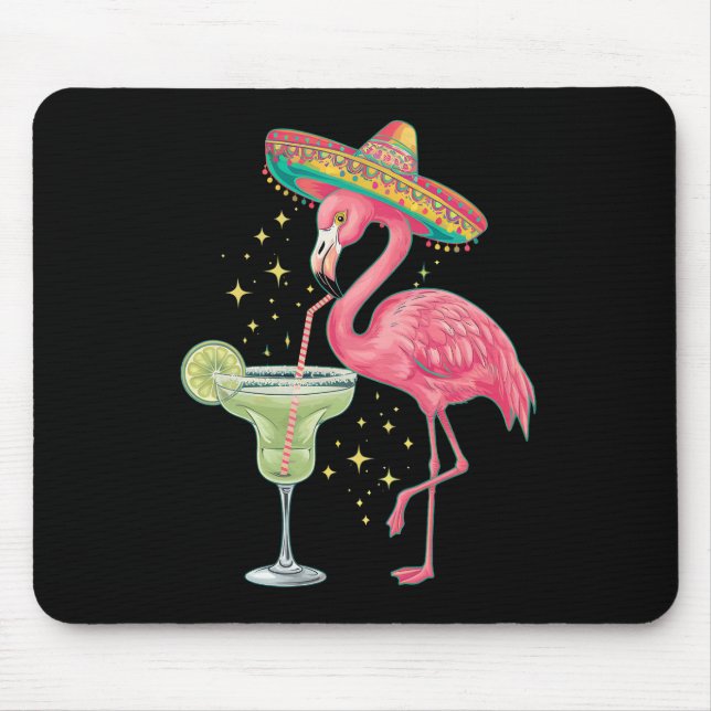 Mousepad Flamingo Bebendo Margarita Poncho Mexicano Engraça (Frente)