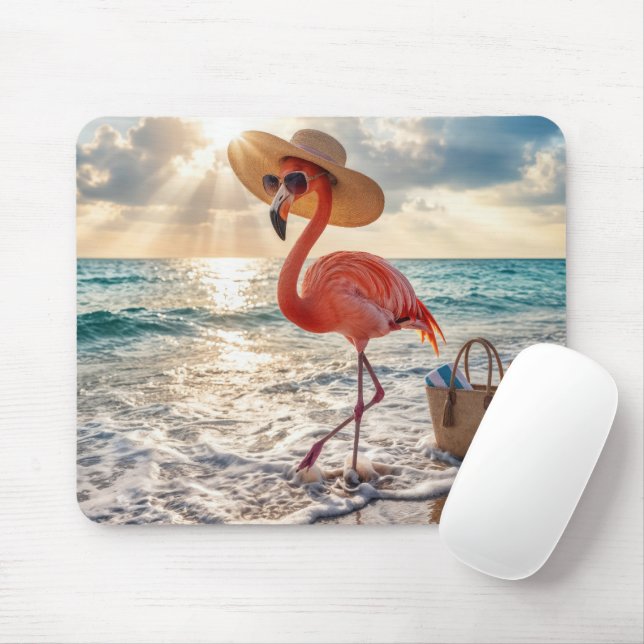 Mousepad Flamingo Caminhando Na Arrebentação Do Oceano (Com mouse)