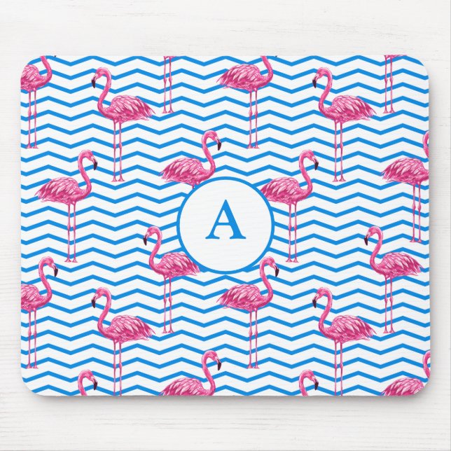 Mousepad Flamingo Chevron Monograma de Padrão (Frente)