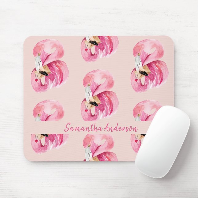 Mousepad Flamingo de Aquarela Personalizada (Com mouse)