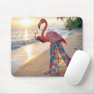 Mousepad Flamingo de Saia Segurando uma Taça de Champanhe