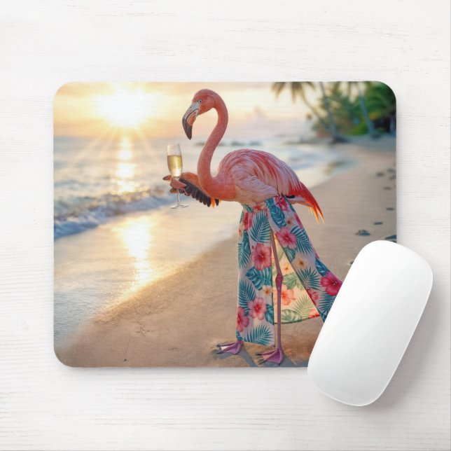 Mousepad Flamingo de Saia Segurando uma Taça de Champanhe (Com mouse)