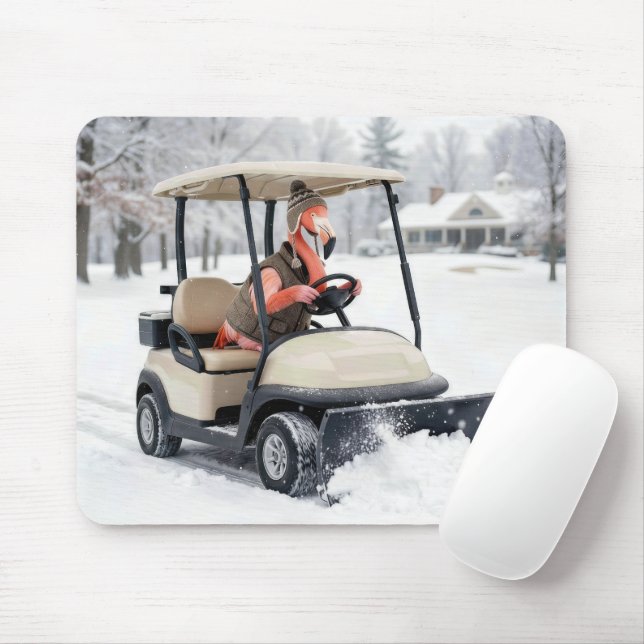 Mousepad Flamingo Dirigindo um Carrinho de Golfe com Limpa- (Com mouse)