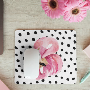 Mousepad Flamingo e pontos cor-de-água rosa moderna