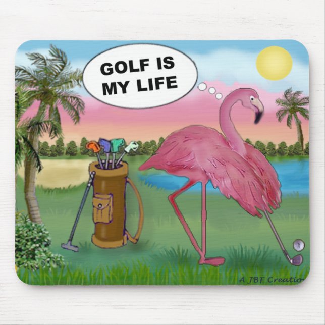 Mousepad Flamingo Golfista - Golfe é minha vida (Frente)