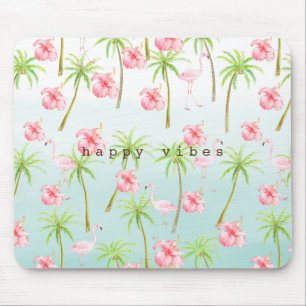 Mousepad Flamingo Hibiscus Flores de Palmeiras Tropicais Ro