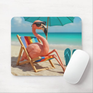 Mousepad Flamingo Lounging em uma cadeira de praia