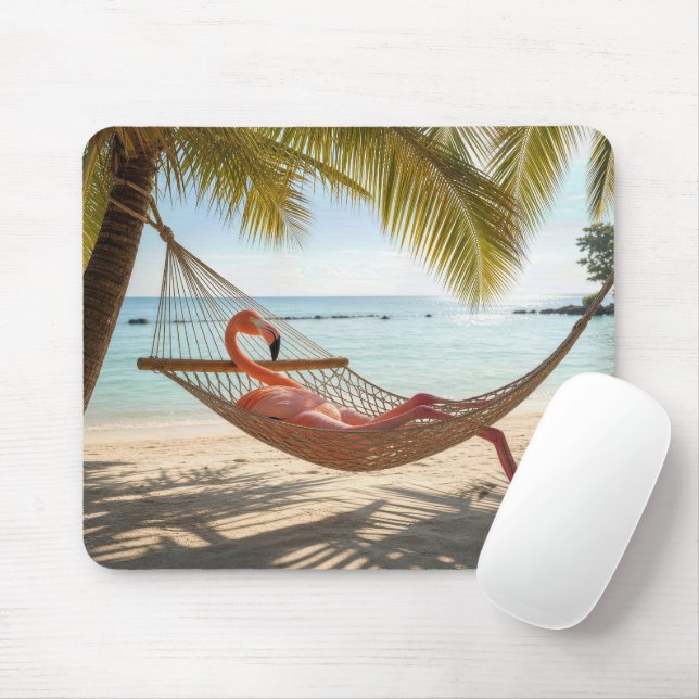 Mousepad Flamingo Relaxando em uma Rede (Com mouse)