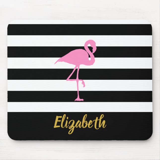 Mousepad Flamingo Rosa de Texto Personalizado em Preto e Fa (Frente)