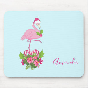 Mousepad Flamingo rosa em Santa Hat com Buquê de Cané Adorm