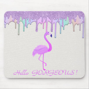 Mousepad Flamingo Rosa Fofo, Gotejamento de Arco-Íris - Olá