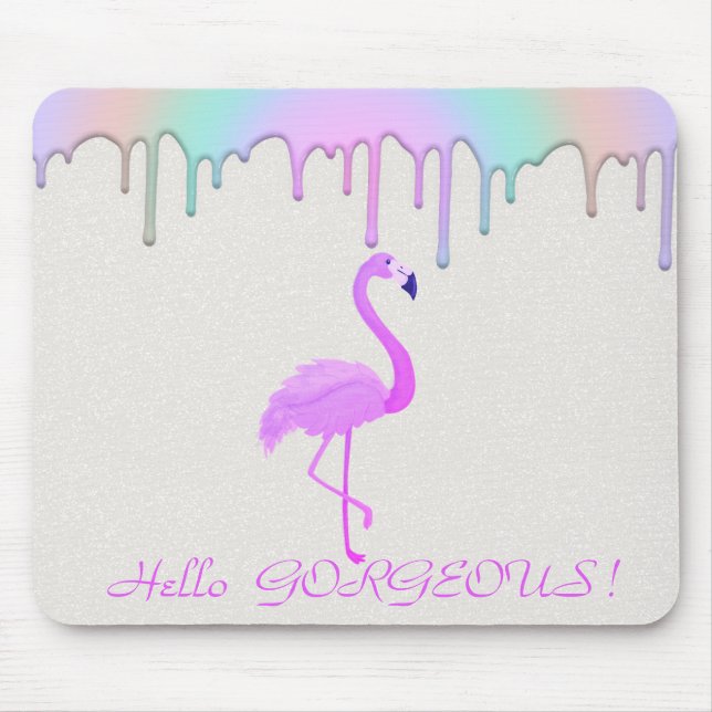 Mousepad Flamingo Rosa, Gotejamento de Arco-Íris - Olá Mara (Frente)