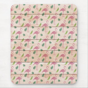 Mousepad Flamingo rosa no padrão de madeira
