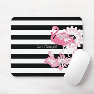 Mousepad Flamingo rosa, preto e branco moderno