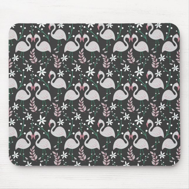 Mousepad Flamingo sem soldadura, branco sobre fundo escuro (Frente)