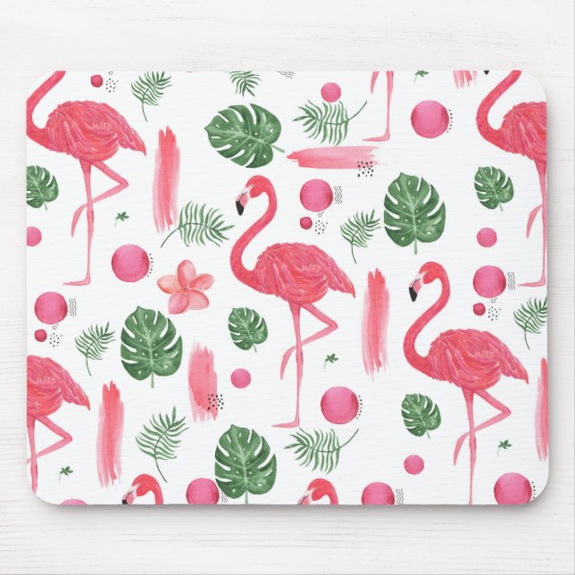 Mousepad Flamingo tropical da aguarela cor-de-rosa (Frente)