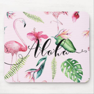 Mousepad Flamingo Tropical Hibiscus Floral Aloha