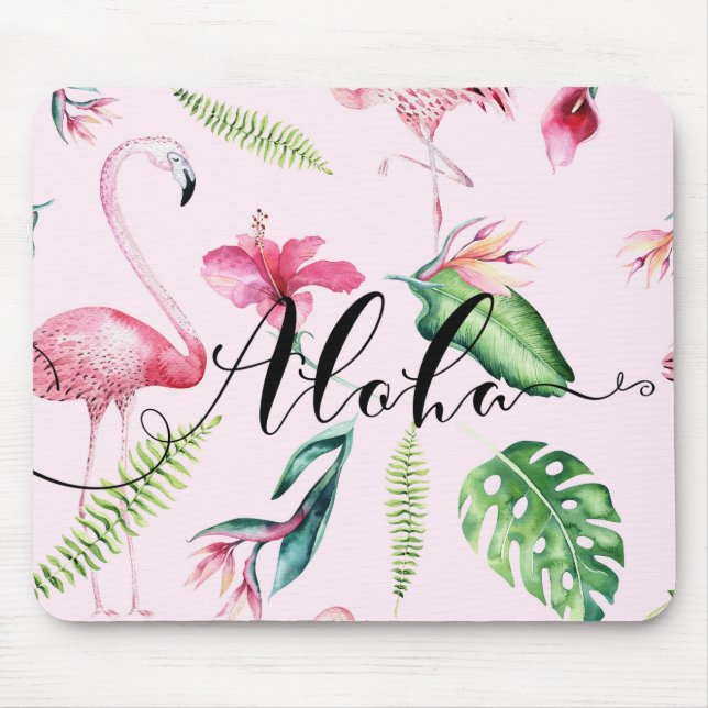 Mousepad Flamingo Tropical Hibiscus Floral Aloha (Frente)
