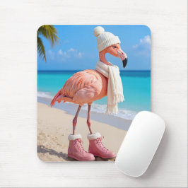 Mousepad Flamingo Vestindo Cachecol e Botas de Inverno