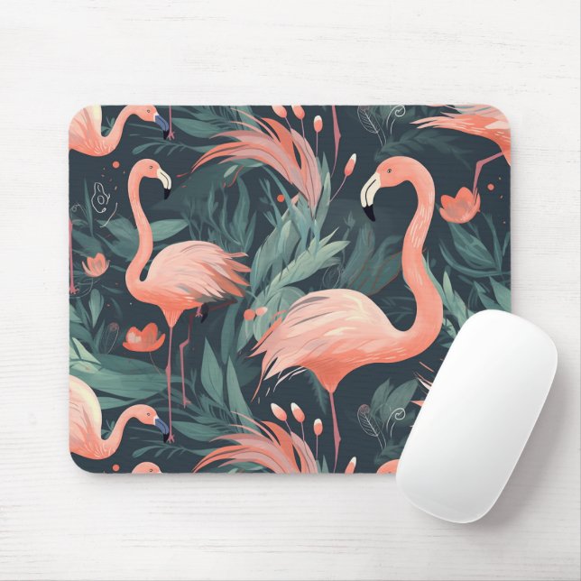 Mousepad Flamingoes Rosa Em Ferns (Com mouse)