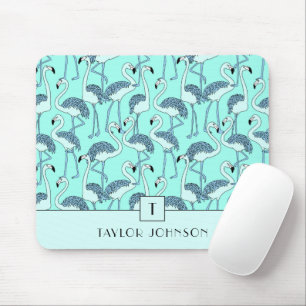Mousepad Flamingos Azuis Modernos Monogramas