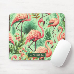 Mousepad Flamingos Cor-de-Rosa Cinza Vintage