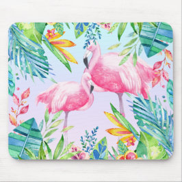 Mousepad Flamingos e flores tropicais coloridas