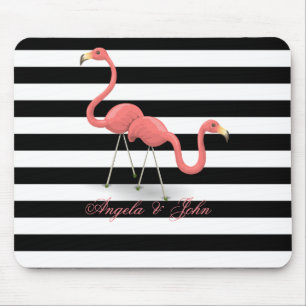 Mousepad Flamingos Fofos Personalizados, Listras Pretas e B