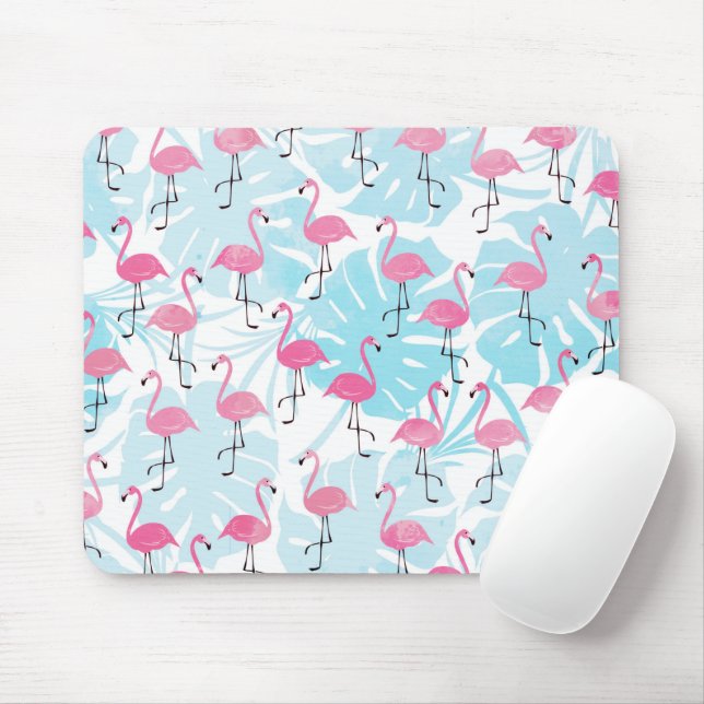 Mousepad flamingos graciosos e folhas de monstera (Com mouse)