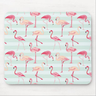 Mousepad Flamingos retros em listras da hortelã