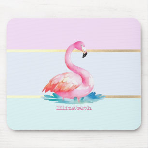 Mousepad Flamingos Rosa Listras Pastel Modernas