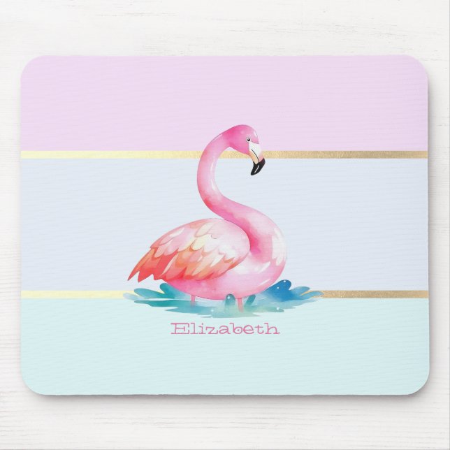 Mousepad Flamingos Rosa Listras Pastel Modernas (Frente)
