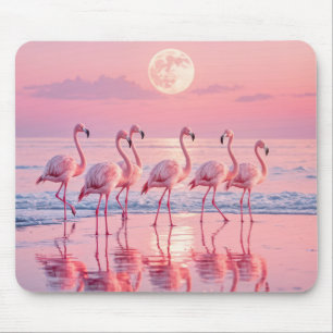 Mousepad Flamingos Rosa numa Praia Rosa