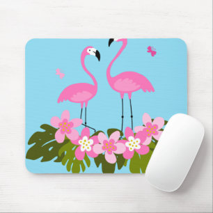 Mousepad Flamingos Tropicais e Ilustração Floral