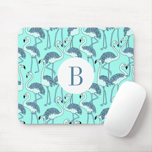 Mousepad Flamingos Tropicais Monograma Moderno  (Com mouse)