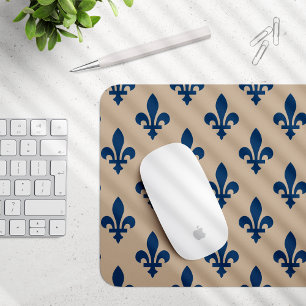 Mousepad Fleur de Lis Pattern, Royal French Blue em Creme