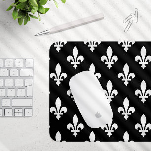 Mousepad Fleur de Lis Pattern, Royal French, branco a preto