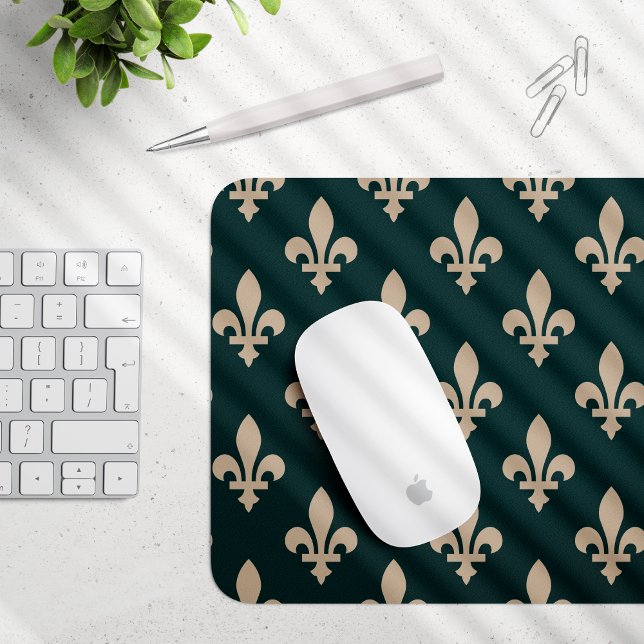 Mousepad Fleur de Lis Pattern, Royal French Cream on Green (Criador carregado)