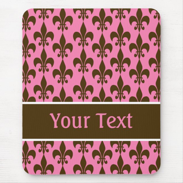 Mousepad Fleur de Lis personalizado cor-de-rosa castanho (Frente)