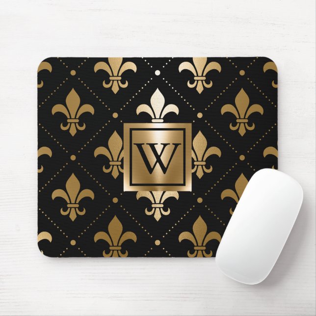 Mousepad Fleur-de-lis, preto e Ouro (Com mouse)